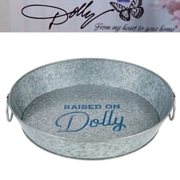 Dolly Parton "Raised On Dolly" Galvanized Metal Round Tray - Picture 1 of 9